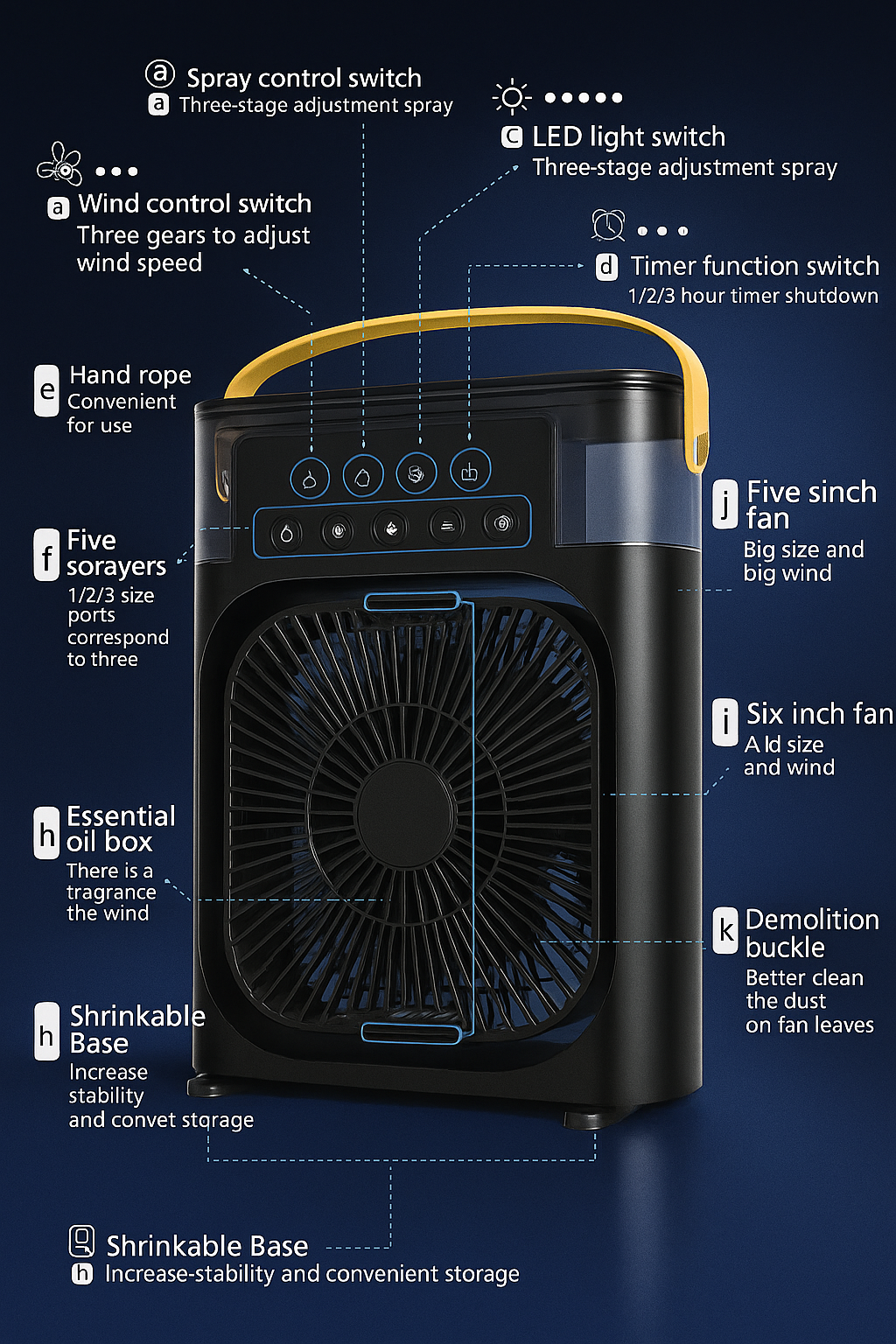 "Portable Mini Air Cooler & Humidifier – 3 Speeds, 5 Mist Modes, USB Powered"