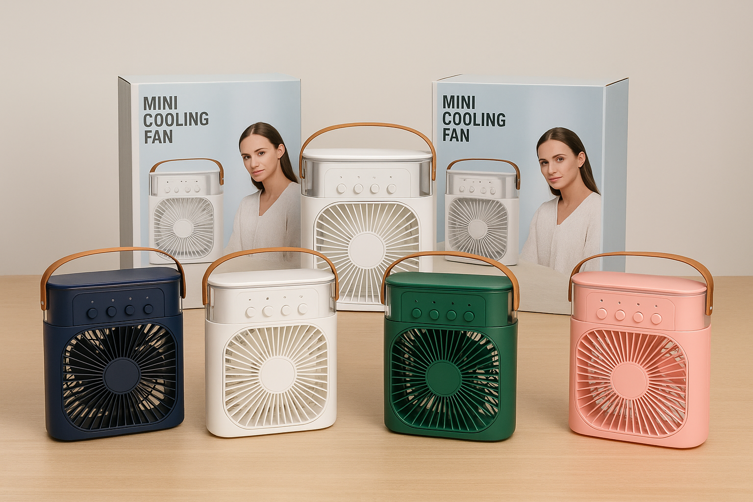 "Portable Mini Air Cooler & Humidifier – 3 Speeds, 5 Mist Modes, USB Powered"