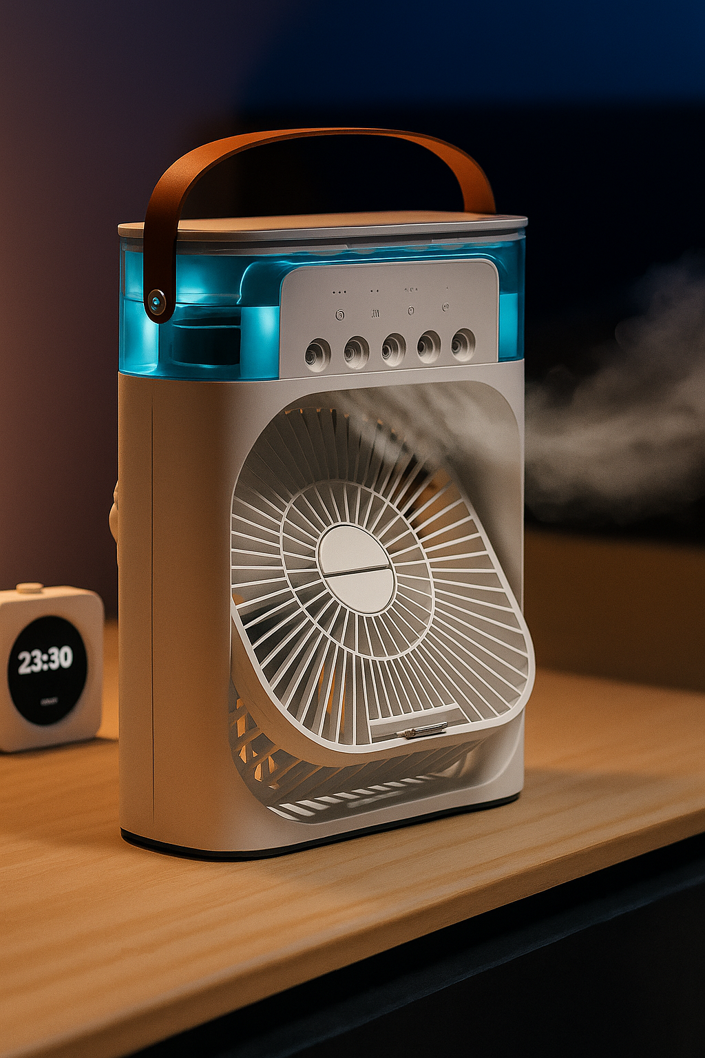 "Portable Mini Air Cooler & Humidifier – 3 Speeds, 5 Mist Modes, USB Powered"