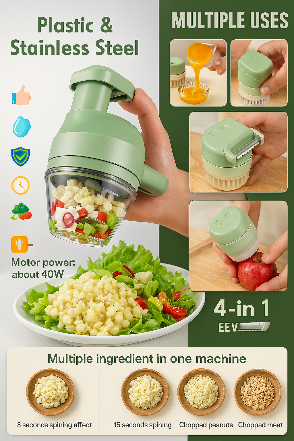 4-in-1 Portable Electric Vegetable Cutter Set — Slice, Chop, Grind & Peel | Compact Multi-Use Kitchen Tool