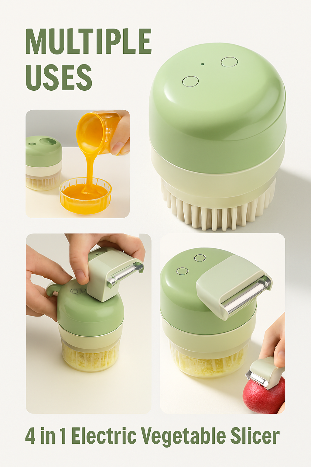 4-in-1 Portable Electric Vegetable Cutter Set — Slice, Chop, Grind & Peel | Compact Multi-Use Kitchen Tool