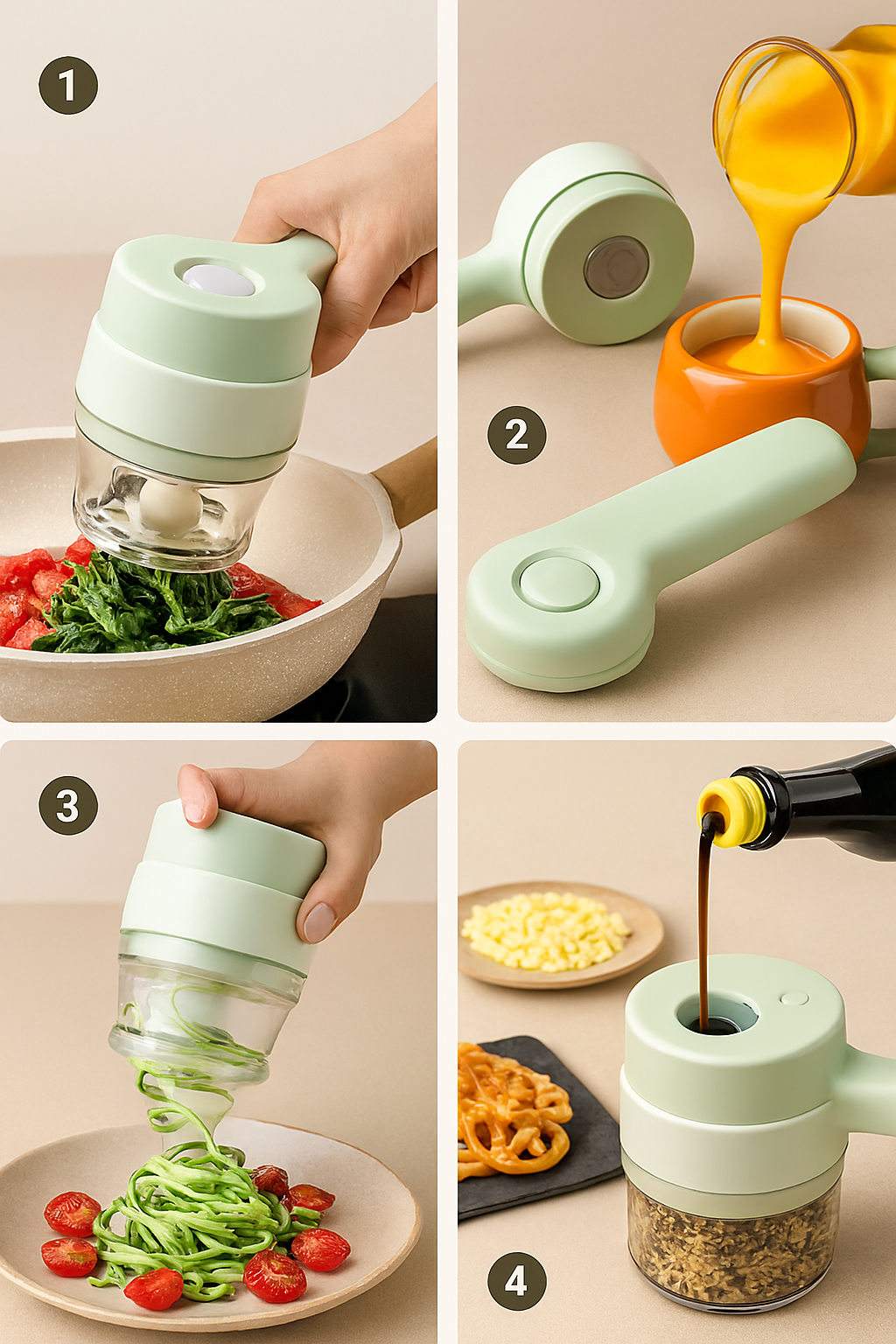 4-in-1 Portable Electric Vegetable Cutter Set — Slice, Chop, Grind & Peel | Compact Multi-Use Kitchen Tool