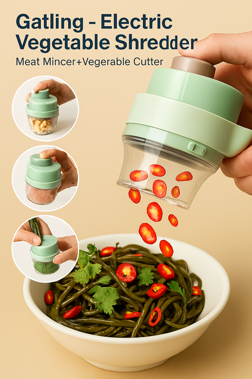 4-in-1 Portable Electric Vegetable Cutter Set — Slice, Chop, Grind & Peel | Compact Multi-Use Kitchen Tool