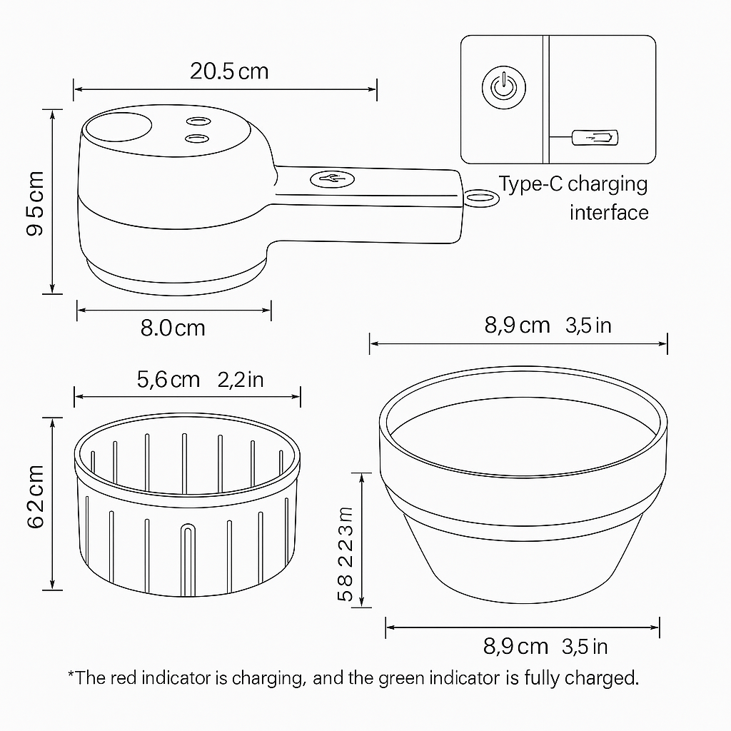 4-in-1 Portable Electric Vegetable Cutter Set — Slice, Chop, Grind & Peel | Compact Multi-Use Kitchen Tool